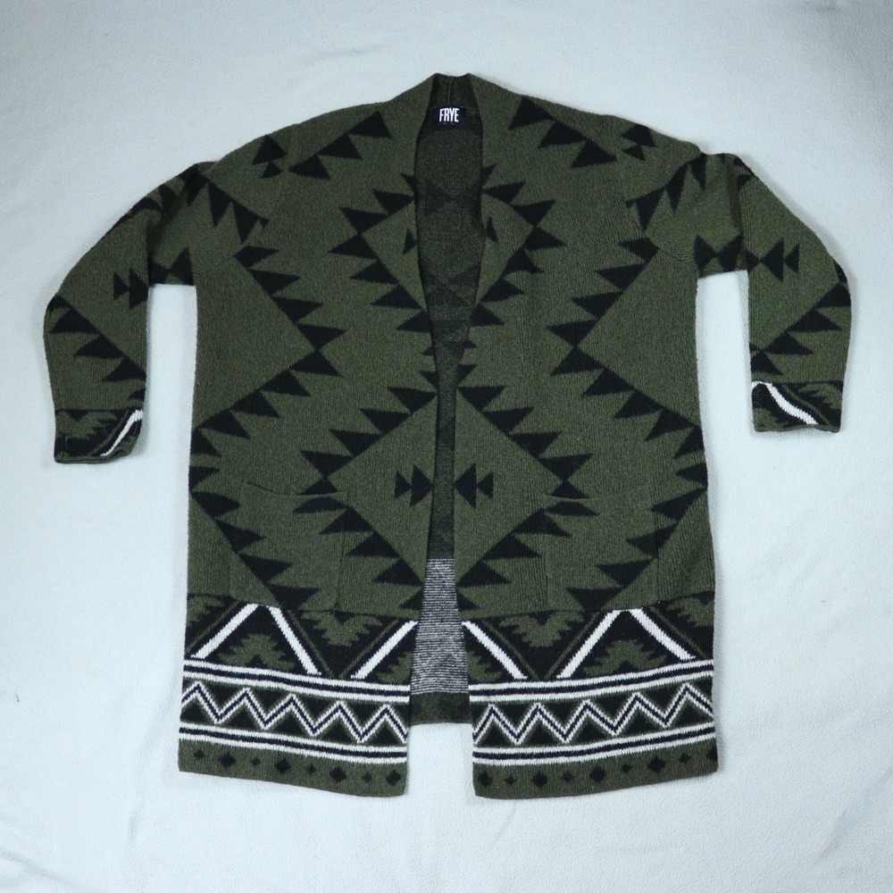 FRYE Women's XL Navajo Boho Southwestern Cozy Cardigan Olive‎ Green